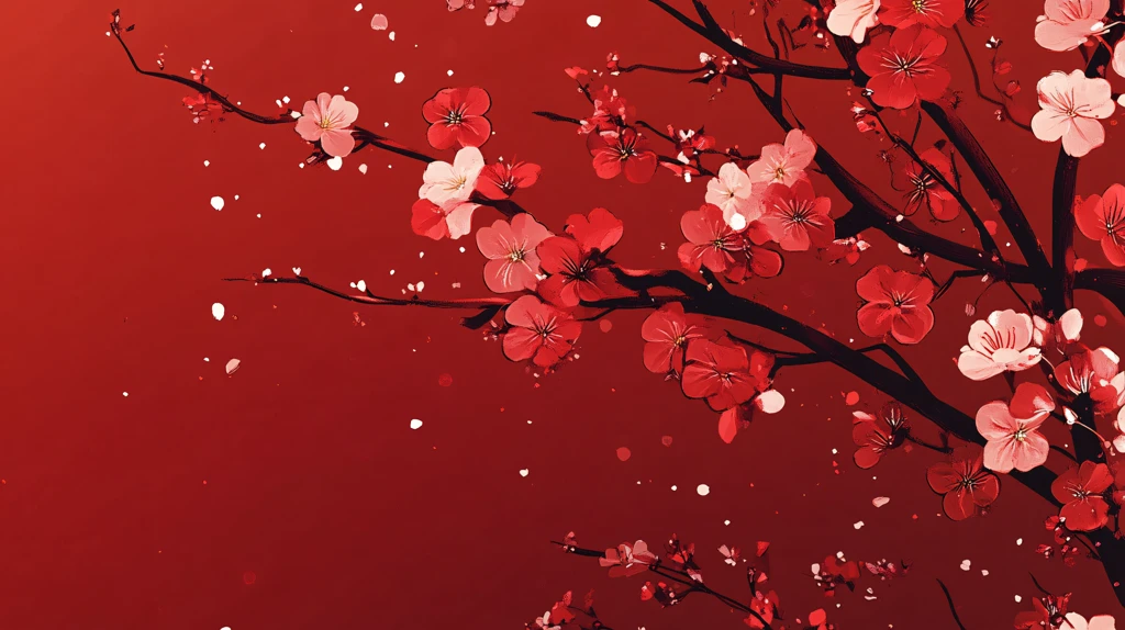 手绘红底梅花