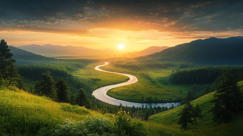 蜿蜒河流山间道路