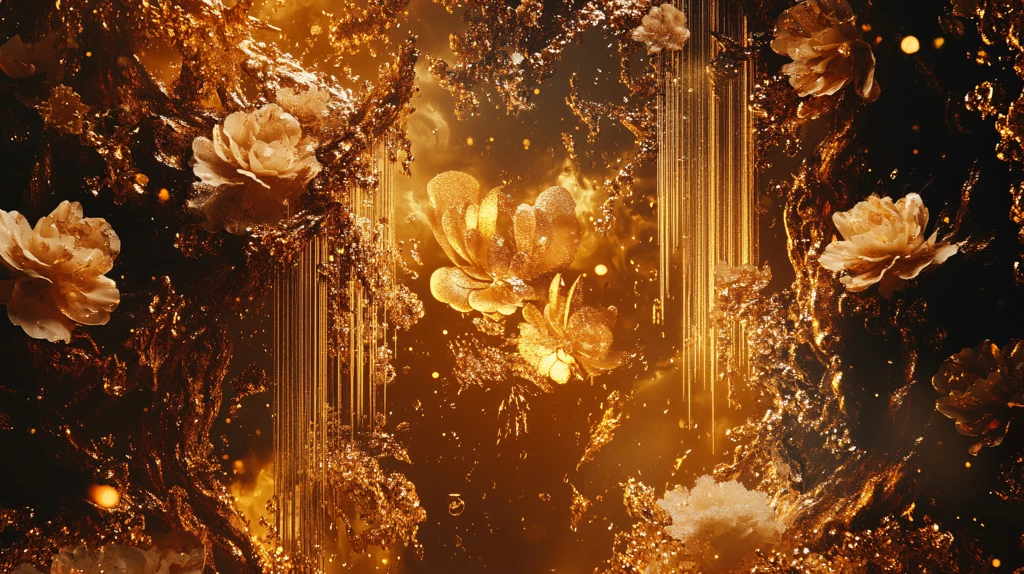 轻奢金色牡丹花线条