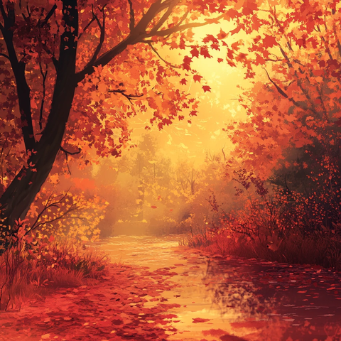 手绘秋季主题朦胧插画