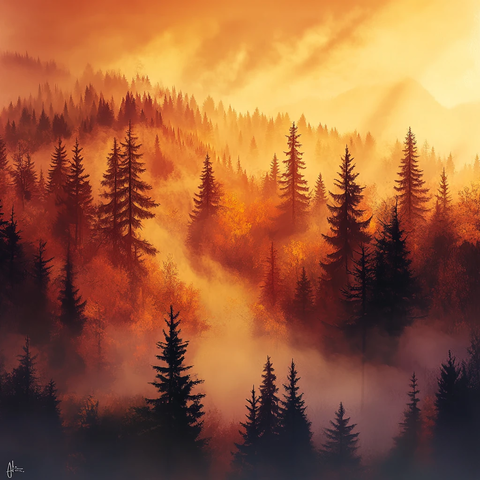 云雾秋色晨雾金色