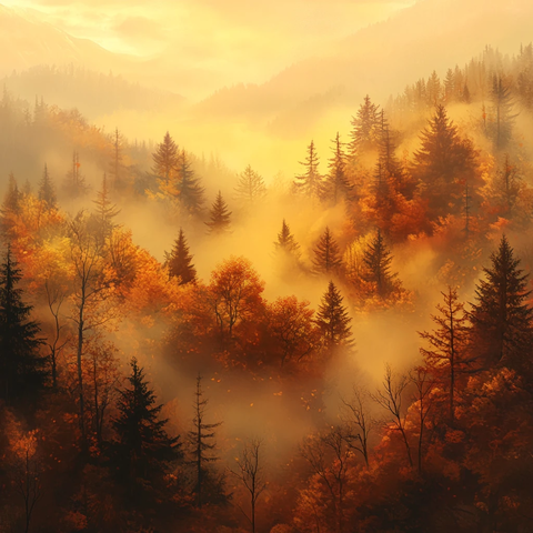 森林云雾深山秋色