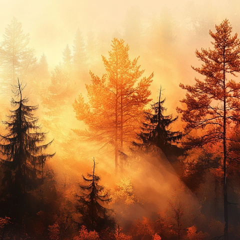 云雾秋色晨雾金色