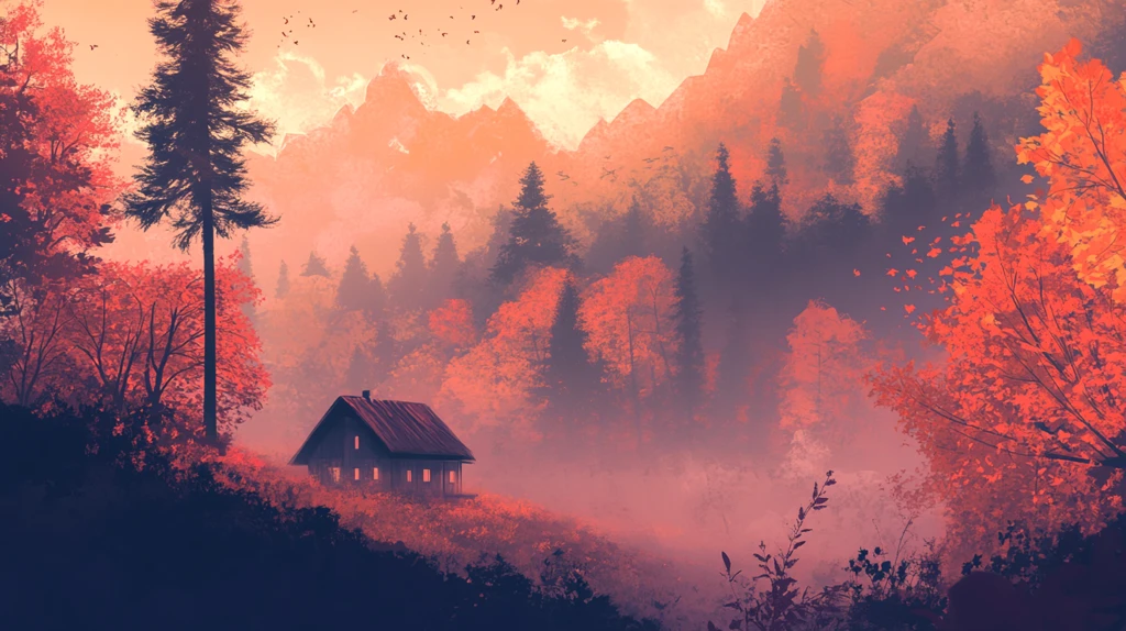 手绘秋季主题朦胧插画