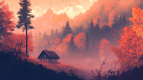 手绘秋季主题朦胧插画