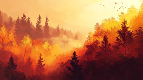 秋天森林画唯美秋色