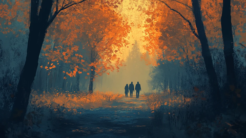 金色树叶小路落叶行人