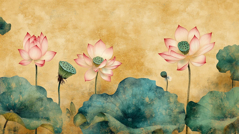 新中式荷花壁画