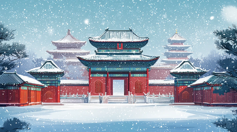故宫冬天插画