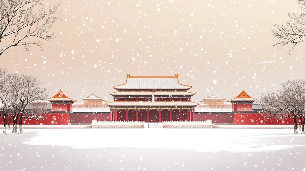故宫冬天插画