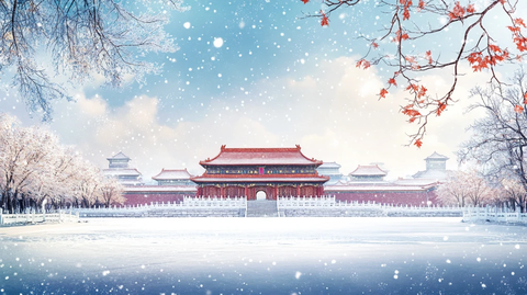 手绘故宫雪景
