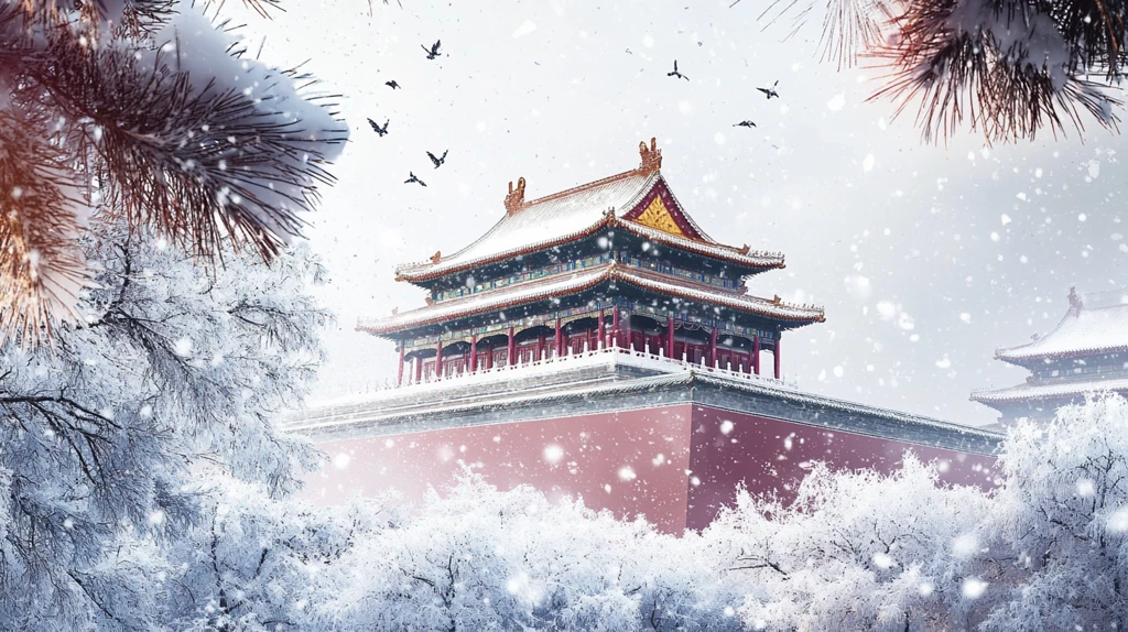 故宫冬天插画