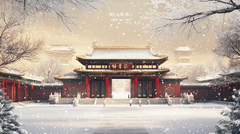 手绘故宫雪景