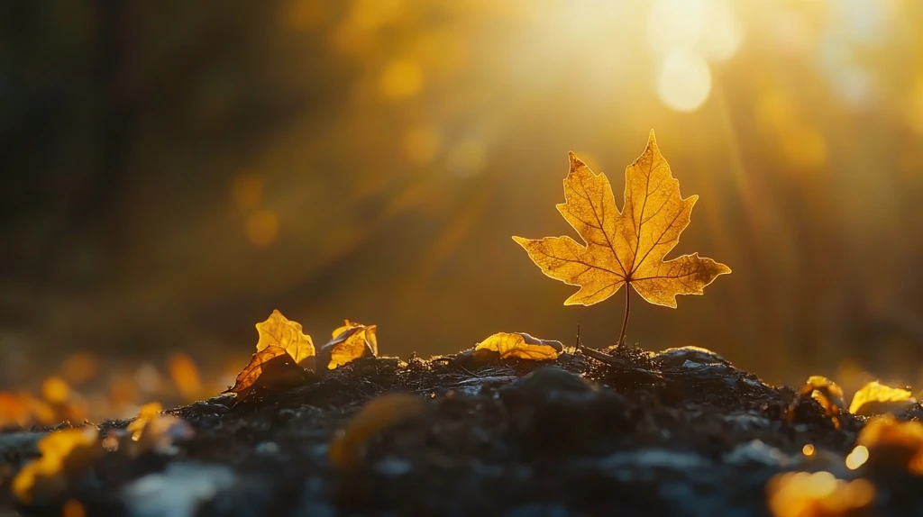 唯美逆光秋天黄树叶