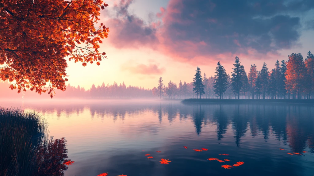 池塘日出全景图