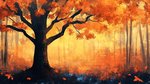 手绘秋季主题朦胧插画