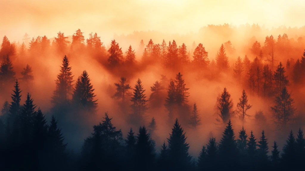 水墨丹青晨雾松林