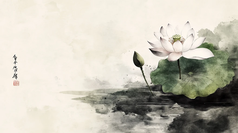 水彩荷花花鸟画荷韵