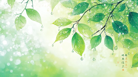 一串雨珠一片叶