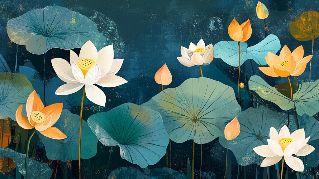 新中式荷花壁画