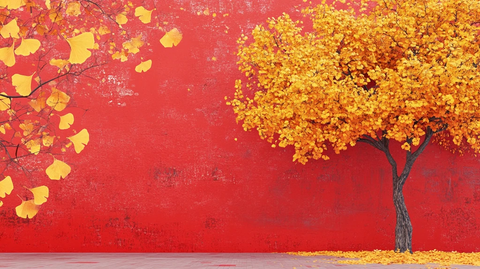 红墙配黄叶