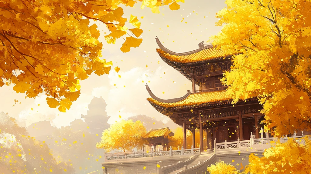 阁楼皇宫银杏插画