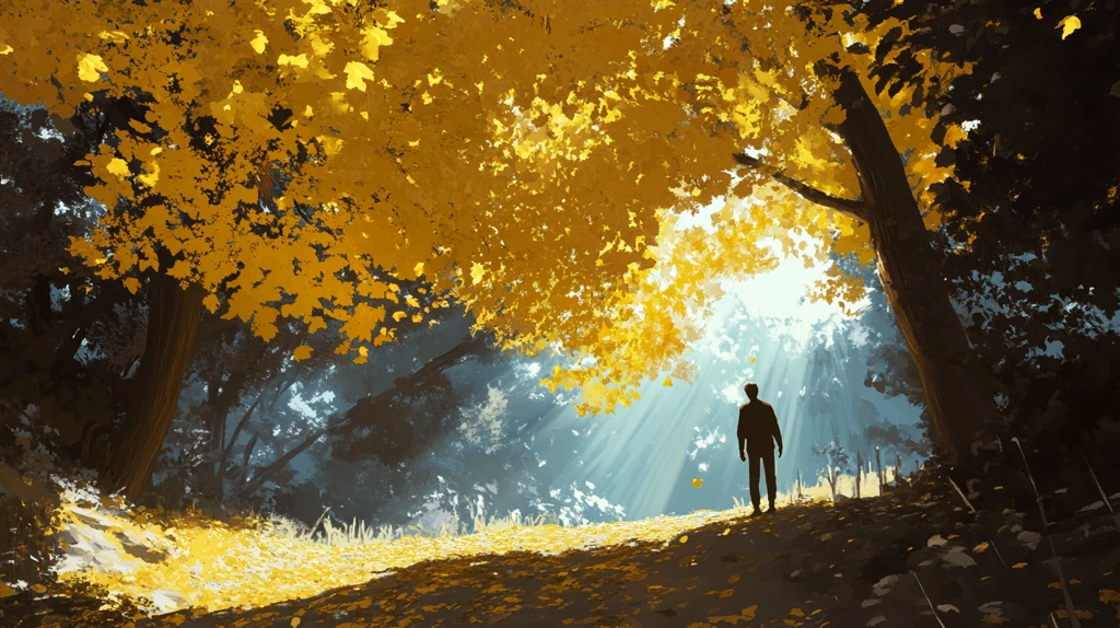 金色树叶小路落叶行人