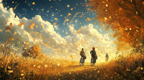 秋天美景一家人出行