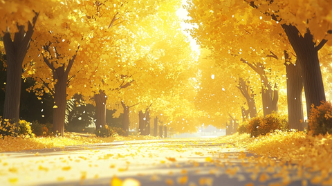 金色树叶小路落叶行人