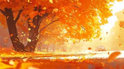 手绘秋季主题朦胧插画