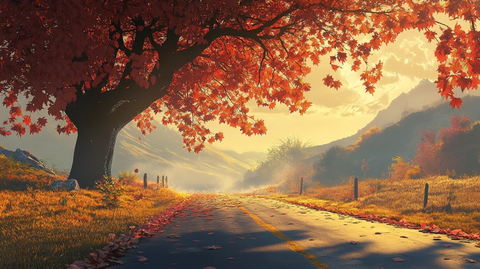 唯美夕阳小路树荫道路