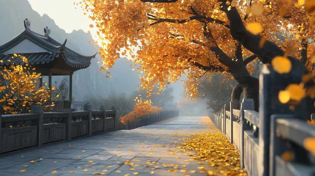 金色秋天中式园林素材