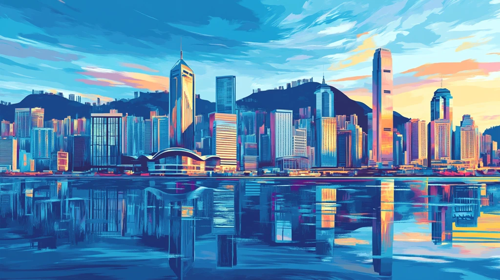 维多利亚港手绘插画