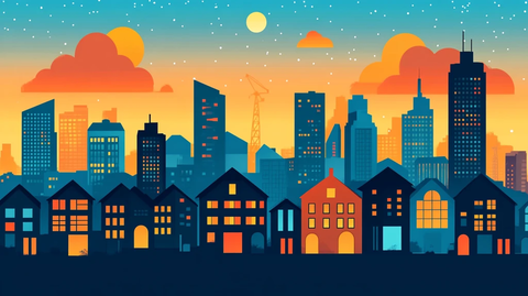 不夜城城市剪影插画