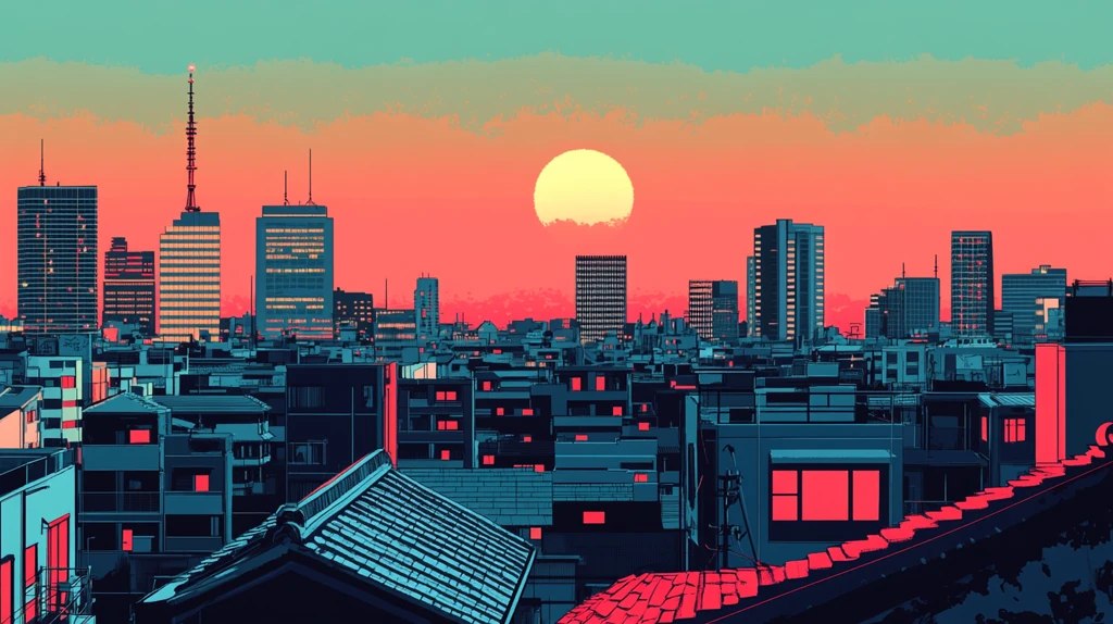 日落城市插画