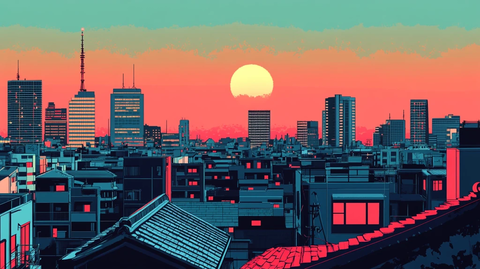 日落城市插画