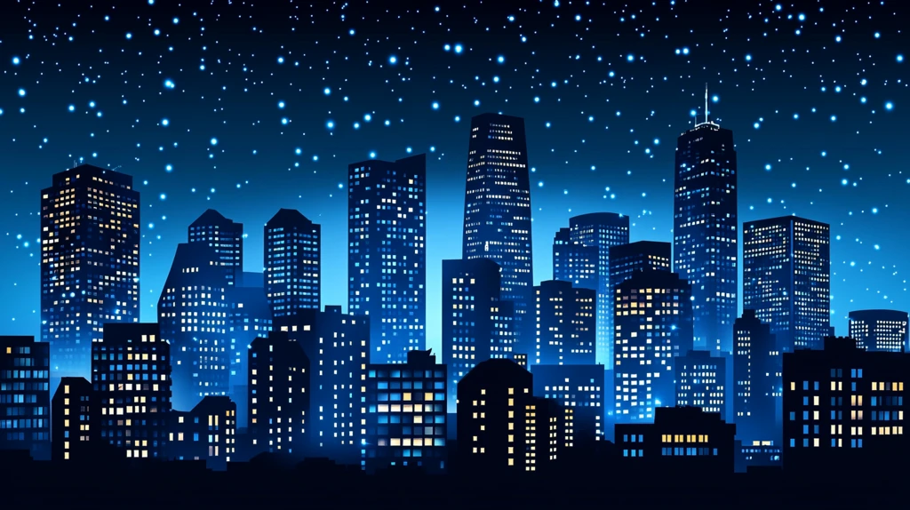 不夜城城市剪影插画