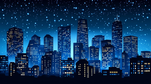 不夜城城市剪影插画