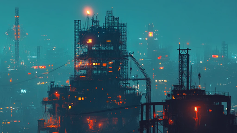 钢铁城市雨天的城市