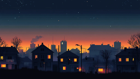 城市夜晚风景插画