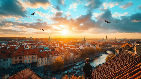 斜阳下的欧洲小镇