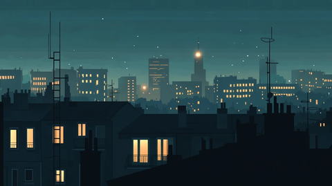 城市夜晚风景插画