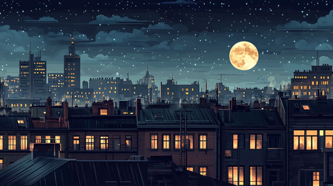 月光下的城市插画
