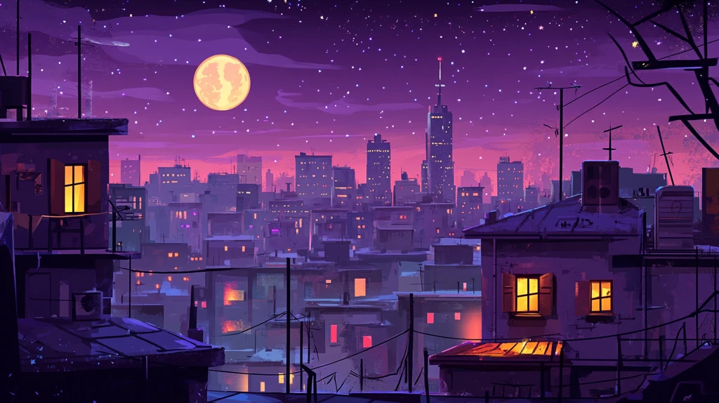 月光下的城市插画