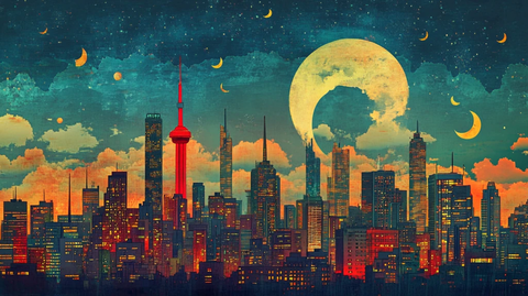 月光下的城市插画