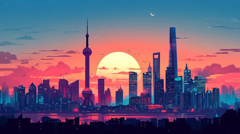 北上广深天际线插画