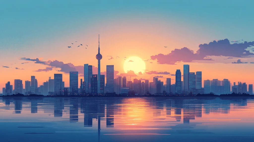 北上广深天际线插画