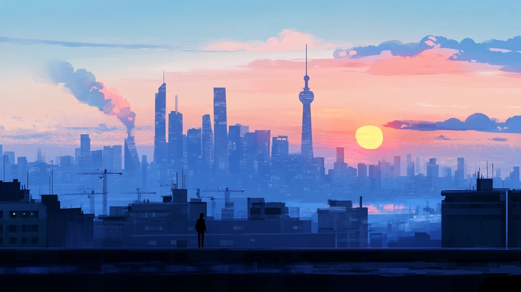 日落城市插画