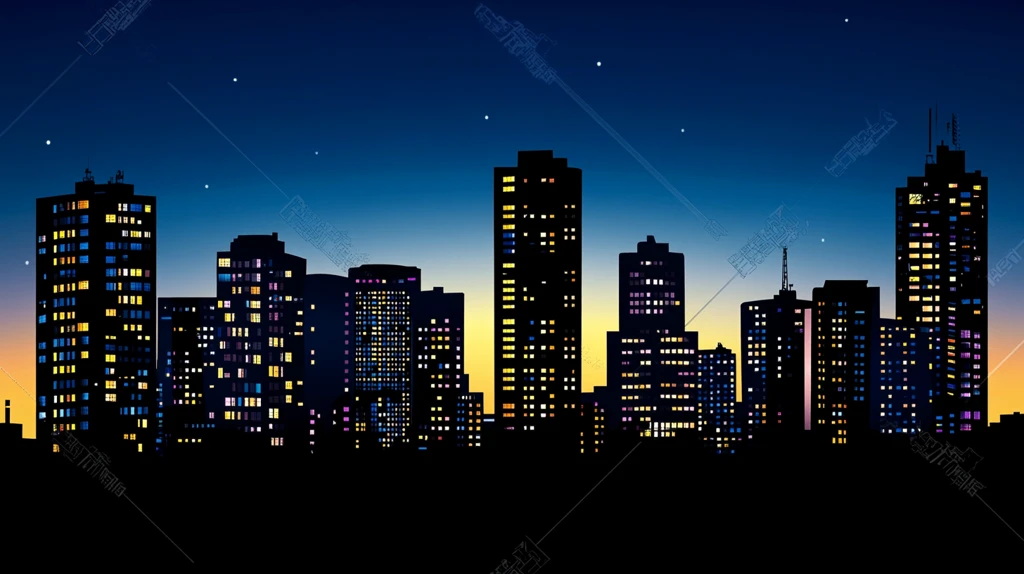 不夜城城市剪影插画