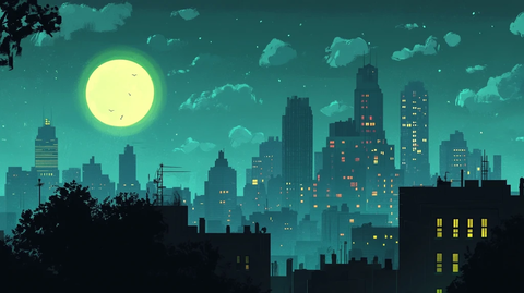 月光下的城市插画